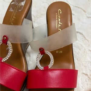 Comfys Women's Red and Brown Wedge Sandals
